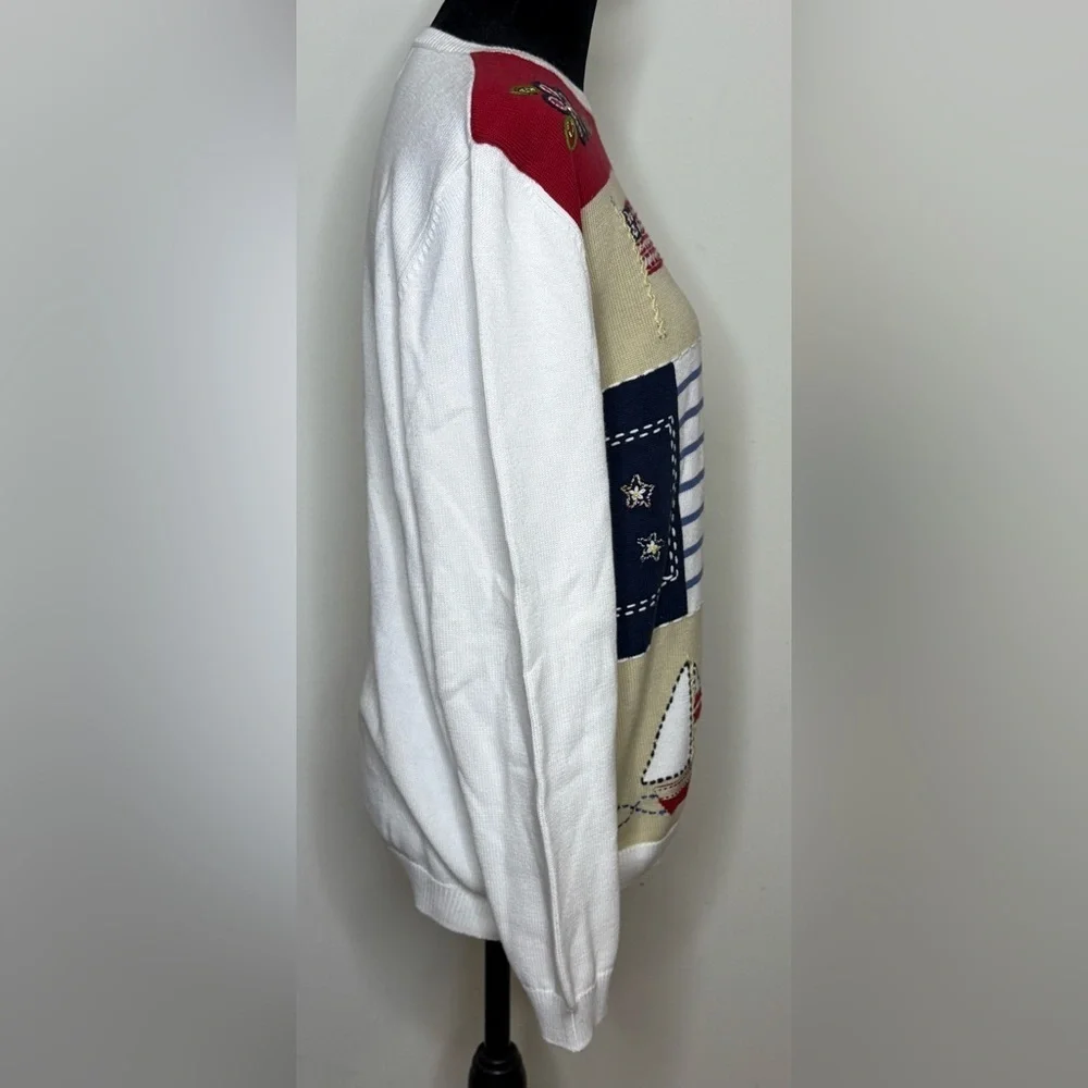 Alfred Dunner preppy Americana patriotic sweater 4th of July cotton size Med